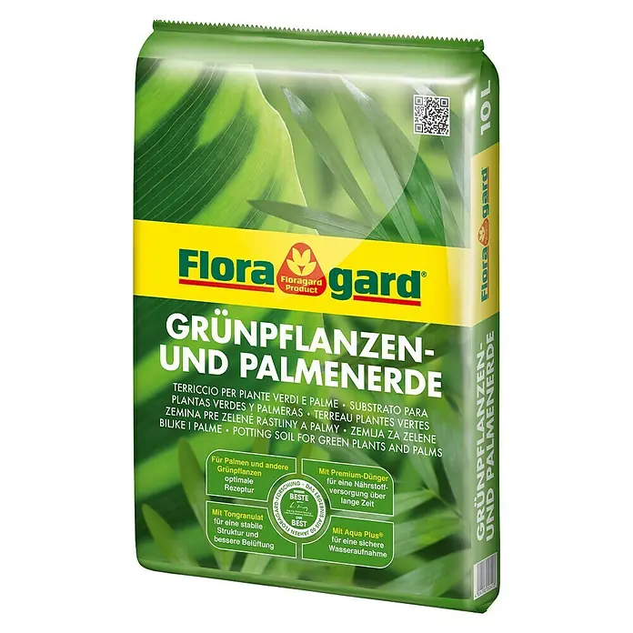 Floragard Grünpflanzen- & Palmenerde - 10 l - Diagonale Ansicht