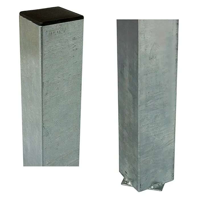 Plus Zaunpfosten - 268 cm x 80 mm x 80 mm, Silber, Stahl - Diagonale Ansicht