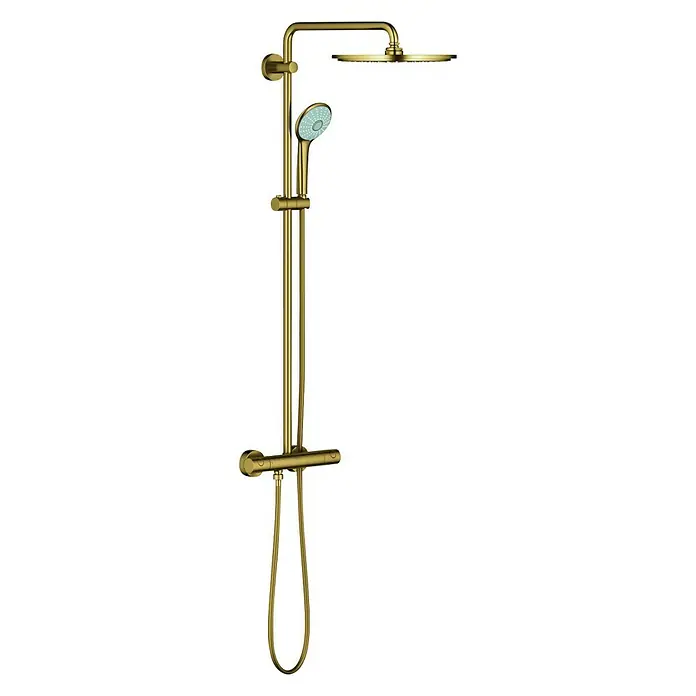 Grohe Euphoria Duschsystem 310 - Mit Thermostatarmatur, Lochabstand: 101,6 cm, Anzahl Strahlarten: 1 Stk., Cool Sunrise, Oberflächenbehandlung: Gebürstet - Diagonale Ansicht
