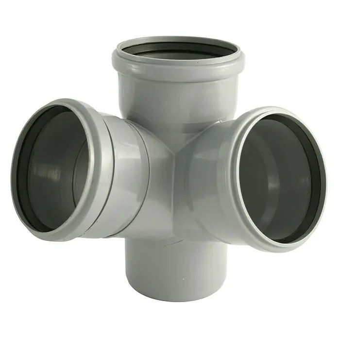 HT-Doppelabzweig - 110/110/110 mm, Bogenwinkel: 67 ° - Diagonale Ansicht