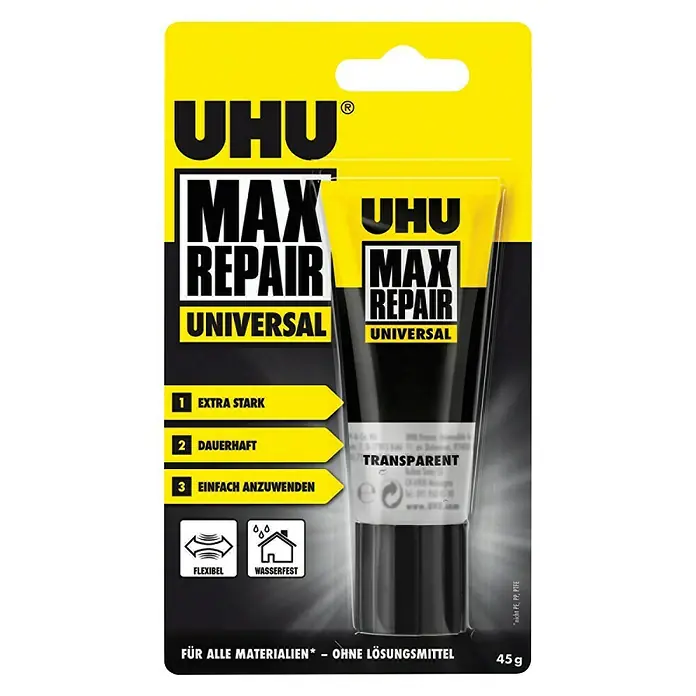 UHU Max Repair Universalkleber - Transparent, Tube, 45 g - Draufsicht