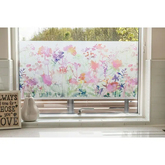 D-c-fix Static Premium Glasfolie Mira Flores - 150 x 45 cm, Bunt, Statisch haftend - Stimmungsaufnahme