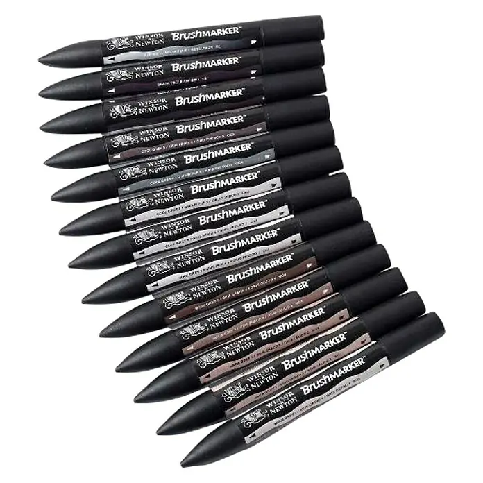 Winsor & Newton Brushmarker-Set - Neutrale Farben, 12 -tlg. - Draufsicht
