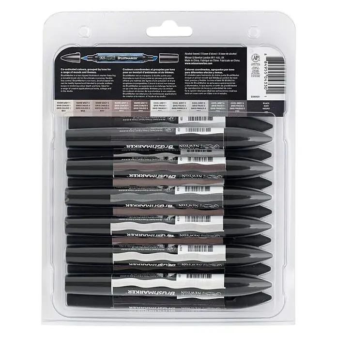 Winsor & Newton Brushmarker-Set - Neutrale Farben, 12 -tlg. - Draufsicht