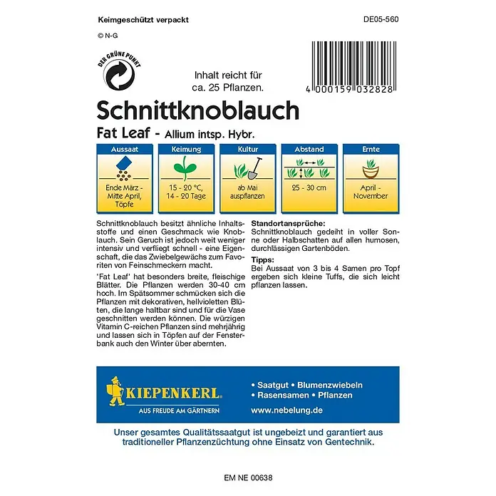 Kiepenkerl Profi-Line Kräutersamen Schnittknoblauch - Allium x Hybrida, Erntezeit: April - Rückansicht