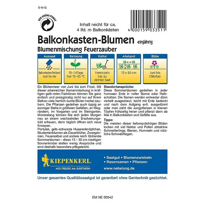 Kiepenkerl Profi-Line Blumensamen Feuerzauber - Verschiedene Sorten, Mehrfarbig - Rückansicht