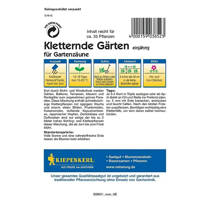 Kiepenkerl Blumensamen Kletternde Gärten - Verschiedene Sorten, Mehrfarbig - Rückansicht