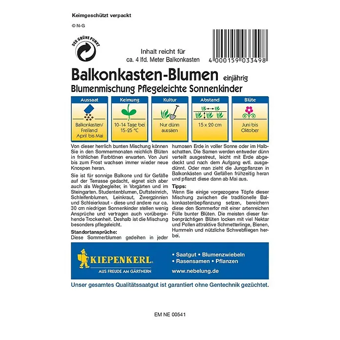 Kiepenkerl Profi-Line Blumensamen Pflegeleichte Sonnenkinder - Verschiedene Sorten, Mehrfarbig - Rückansicht
