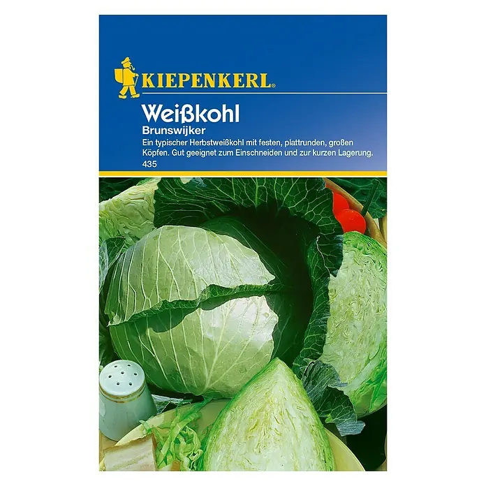 Kiepenkerl Gemüsesamen Weißkohl - Brunswijker, Brassica oleracea var. capitata f. alba - Vorderansicht