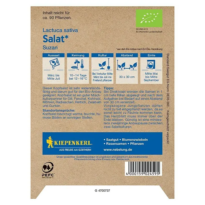 Kiepenkerl Profi-Line Salatsamen Kopfsalat - Bio Kopfsalat, Lactuca sativa var. capitata - Rückansicht