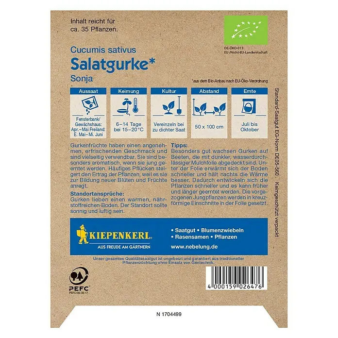 Kiepenkerl Profi-Line Gemüsesamen Salatgurke - Bio, Cucumis sativus, Erntezeit: Juli - Rückansicht