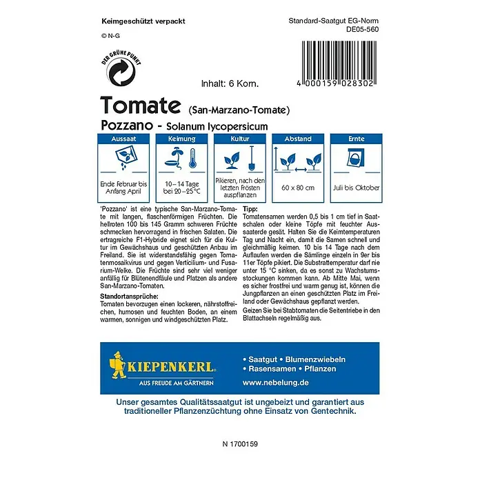 Kiepenkerl Profi-Line Gemüsesamen Tomate - Pozzano F1, Solanum lycopersicum, Erntezeit: Juli - Rückansicht