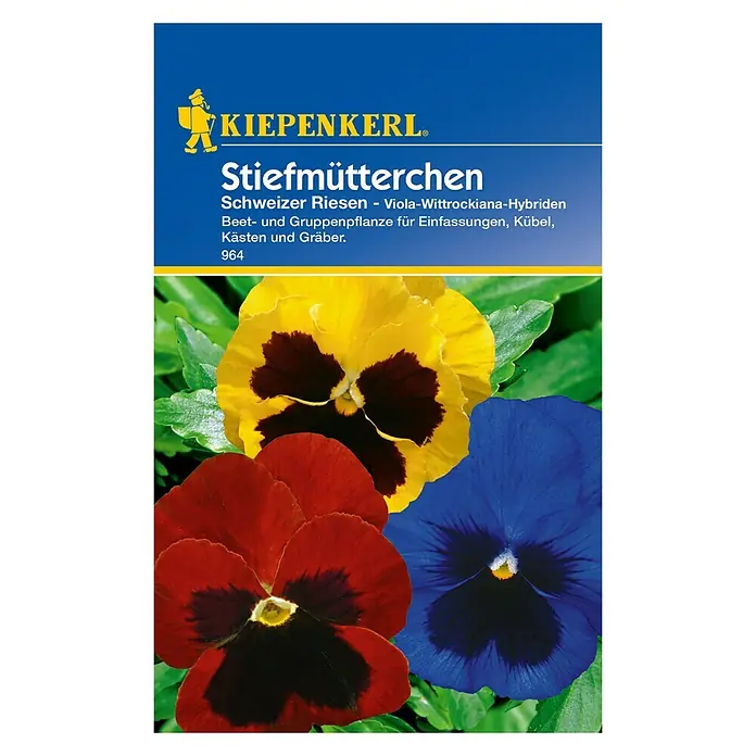 Kiepenkerl Blumensamen Stiefmütterchen - Viola-Wittrockiana-Hybriden, Mehrfarbig, Blütezeit: März - Vorderansicht