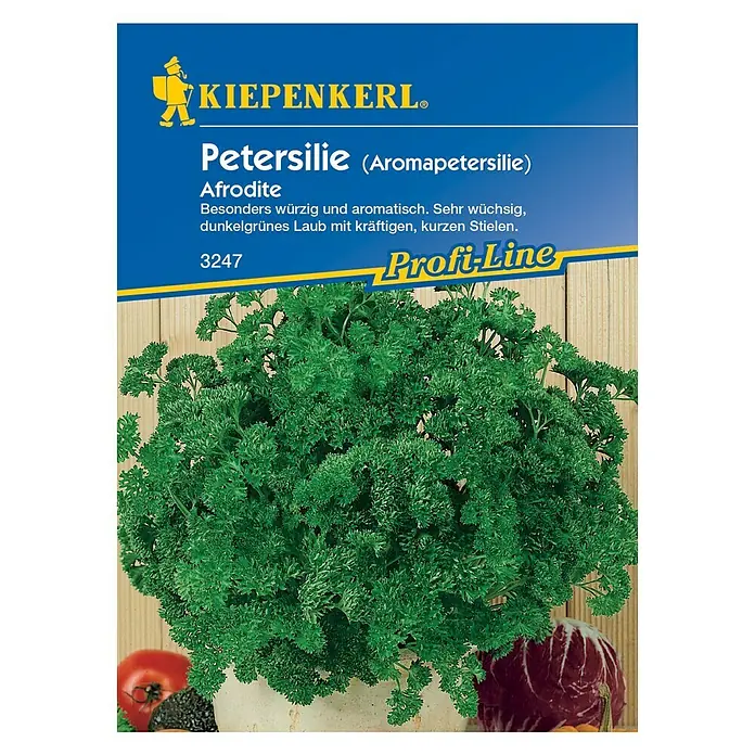 Kiepenkerl Profi-Line Kräutersamen Petersilie - Afrodite, Petroselinum crispum var. crispum, Saatzeit: März, Erntezeit: Juni - Vorderansicht