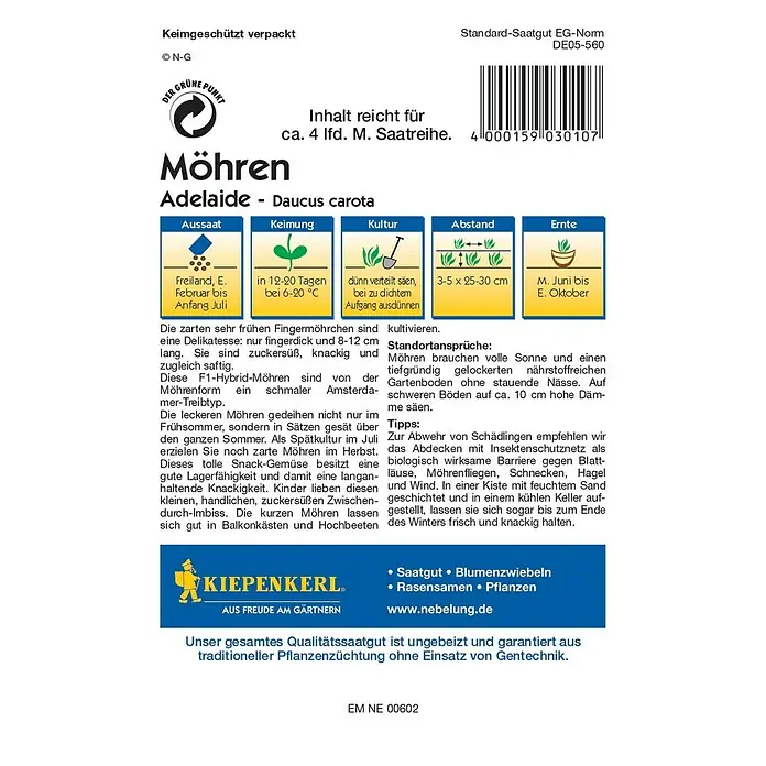 Kiepenkerl Profi-Line Gemüsesamen Möhre -  - Rückansicht