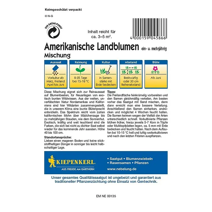 Kiepenkerl Profi-Line Blumensamen - Verschiedene Sorten, Mehrfarbig, 3 m² - 5 m² - Rückansicht