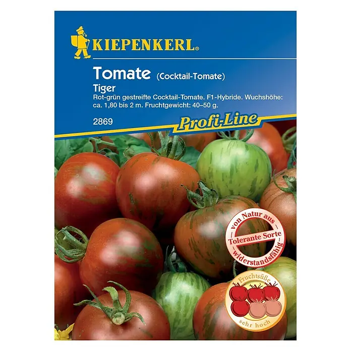 Kiepenkerl Profi-Line Gemüsesamen Tomate - Tiger F1, Solanum lycopersicum, Erntezeit: Juli - Vorderansicht