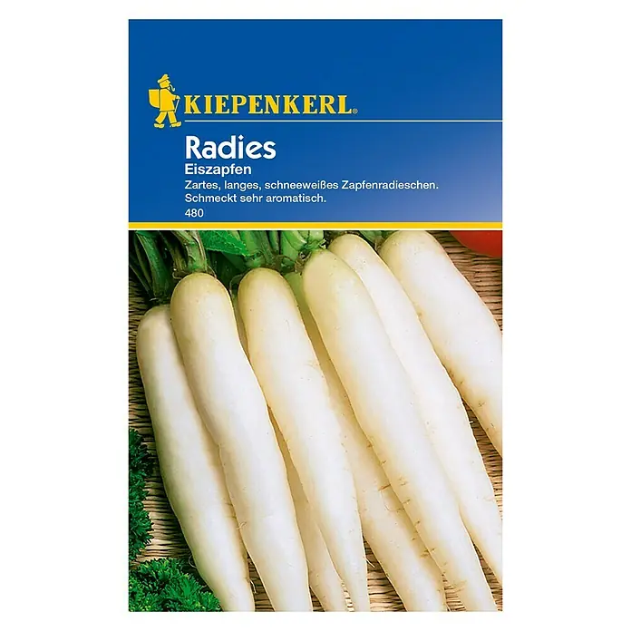 Kiepenkerl Gemüsesamen Radieschen - Eiszapfen, Raphanus sativus var. sativus, Erntezeit: Juni - Vorderansicht