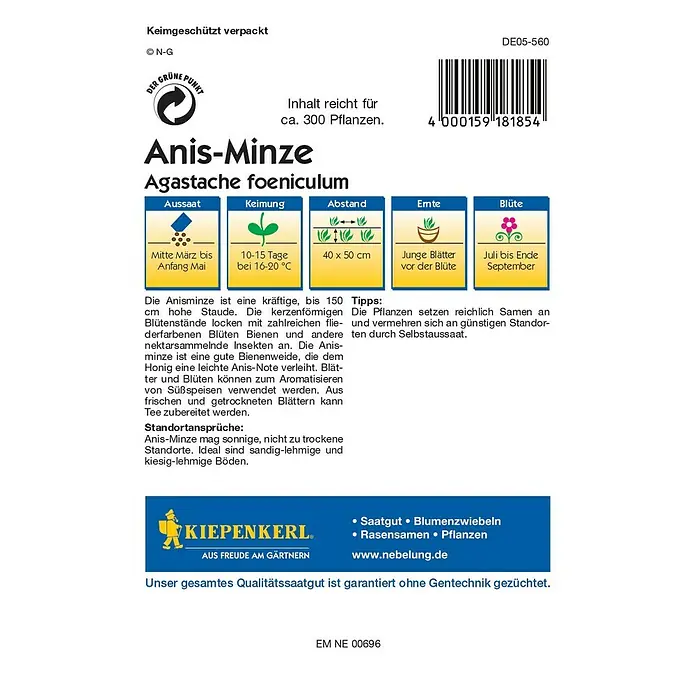 Kiepenkerl Profi-Line Kräutersamen Anisminze - Agastache foeniculum, Erntezeit: Mai - Rückansicht