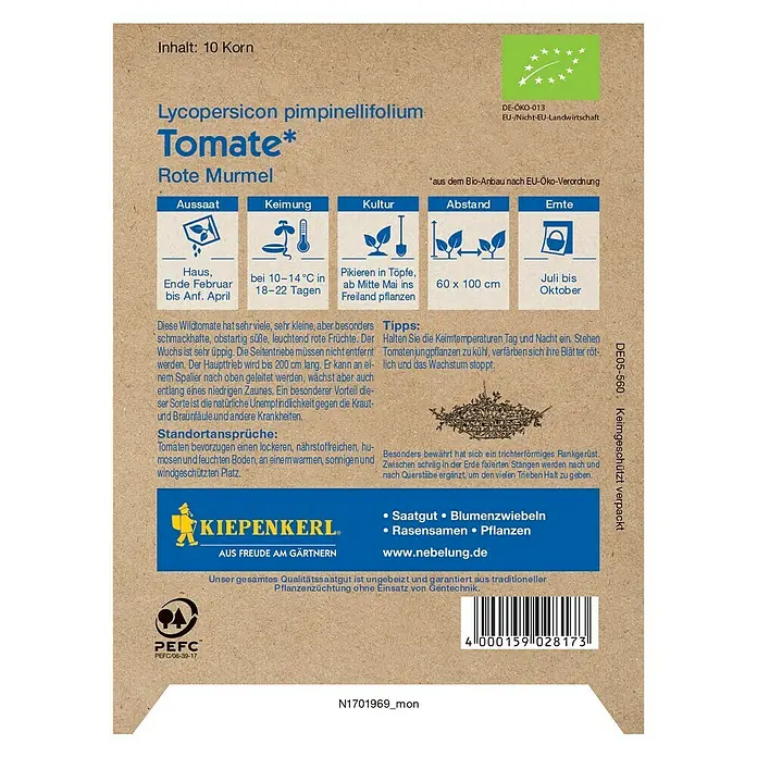 Kiepenkerl Profi-Line Gemüsesamen Tomate - Bio Wildtomate, Solanum pimpinellifolium, Erntezeit: Juli - Rückansicht