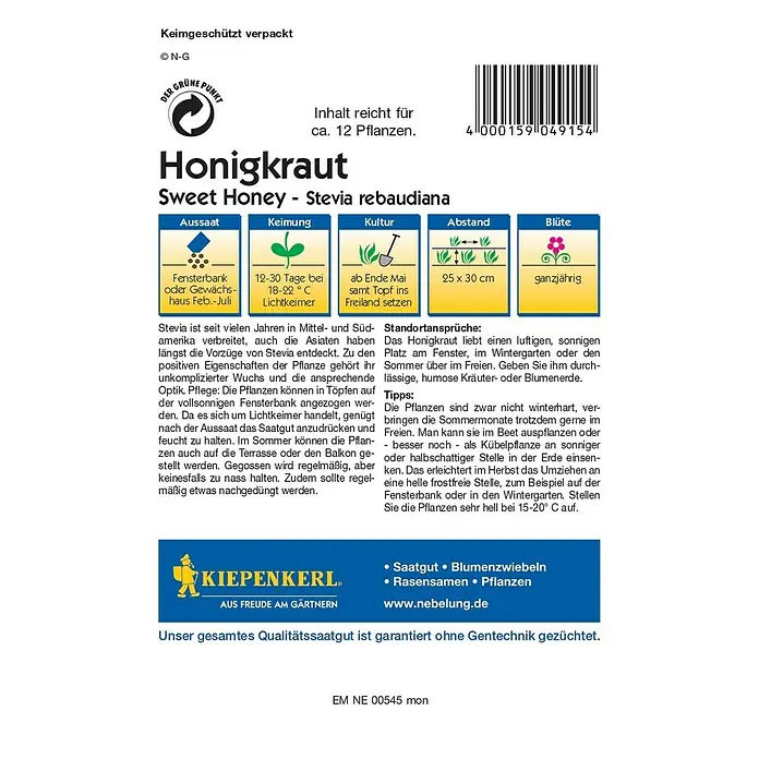 Kräutersamen Honigkraut - Stevia rebaudiana - Rückansicht