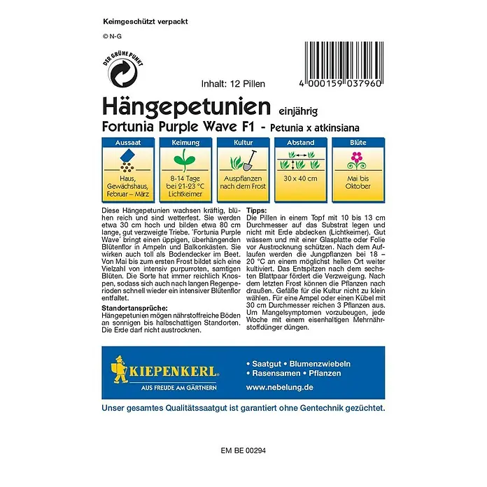 Kiepenkerl Blumensamen Hängepetunie - Petunia x atkinsiana, Pink - Rückansicht