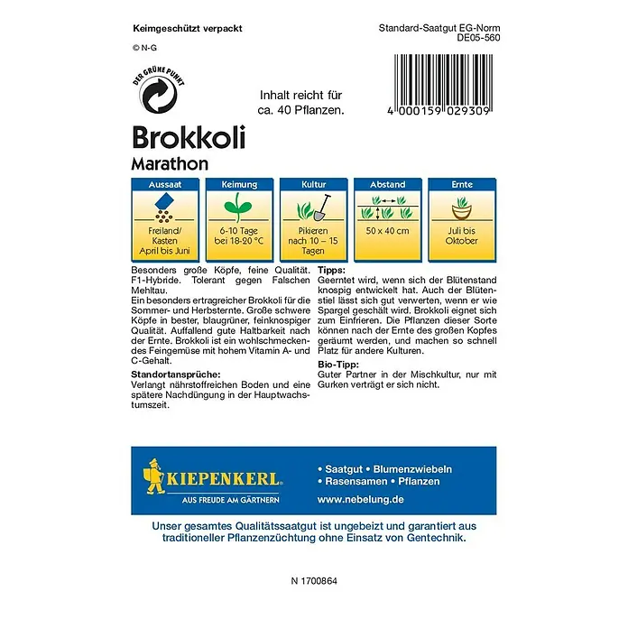 Kiepenkerl Profi-Line Gemüsesamen Brokkoli Marathon - Brassica oleracea var. italica, Erntezeit: Juli - Rückansicht