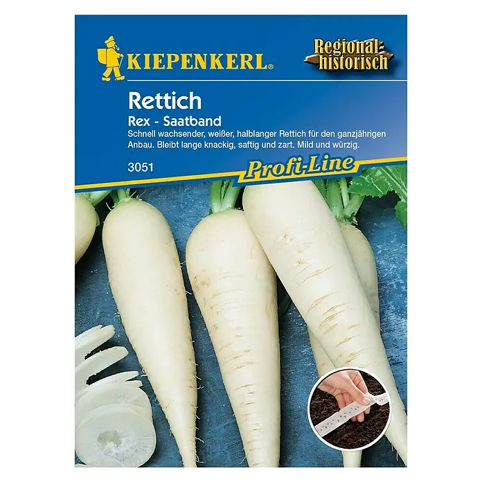 Kiepenkerl Profi-Line Gemüsesamen Rettich - Rex - Saatband, Raphanus sativus var. longipinnatus, Erntezeit: April - Vorderansicht