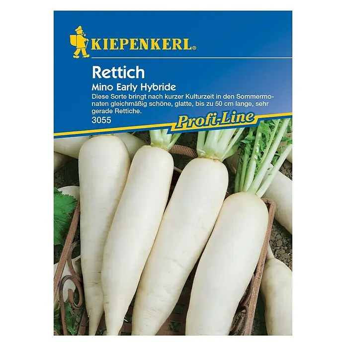 Kiepenkerl Profi-Line Gemüsesamen Rettich - Mino Early, Raphanus sativus var. longipinnatus, Erntezeit: Juli - Vorderansicht