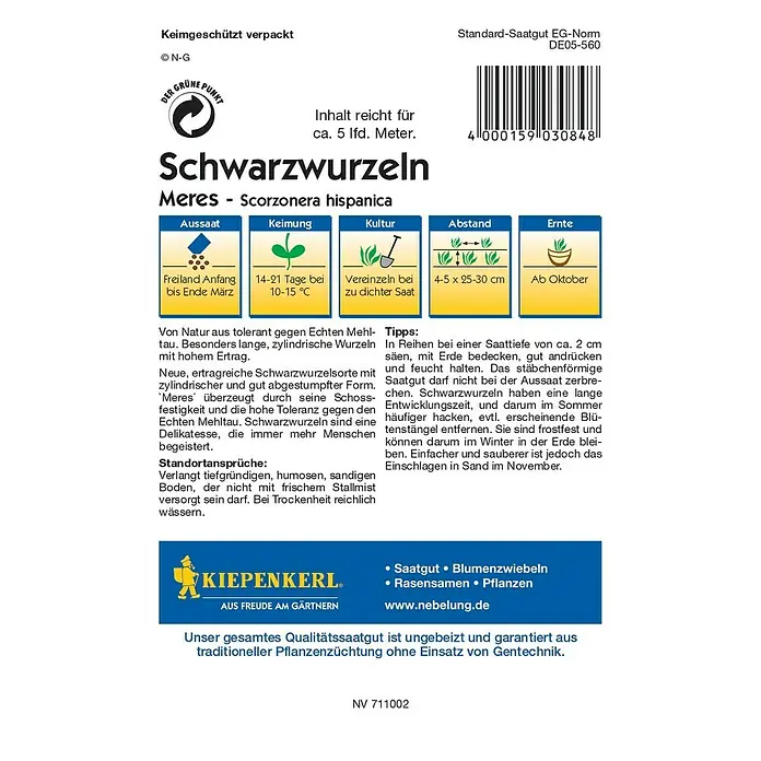 Kiepenkerl Profi-Line Gemüsesamen Schwarzwurzel - Scorzonera hispanica, Erntezeit: Oktober - Rückansicht