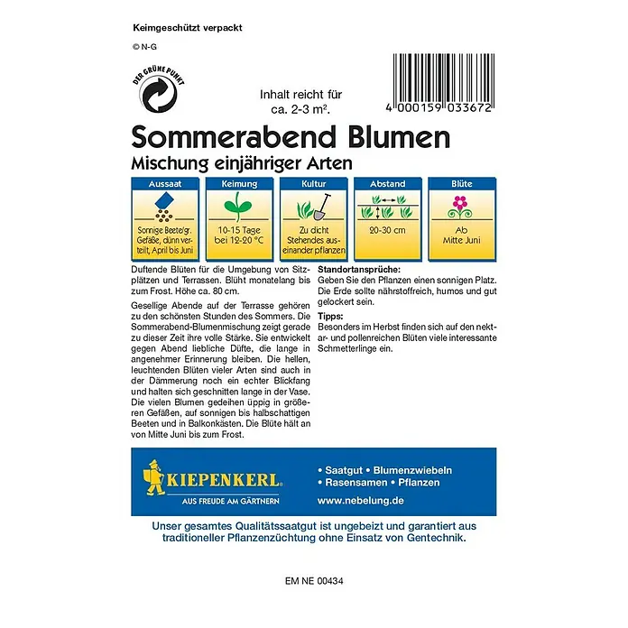 Kiepenkerl Profi-Line Blumensamen Sommerabend Blumen - Verschiedene Sorten, Mehrfarbig, 2 m² - 3 m² - Rückansicht