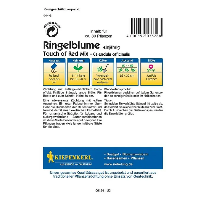 Kiepenkerl Profi-Line Blumensamen Ringelblume - Calendula officinalis, Touch of Red Mix, Blütezeit: Juni - Rückansicht