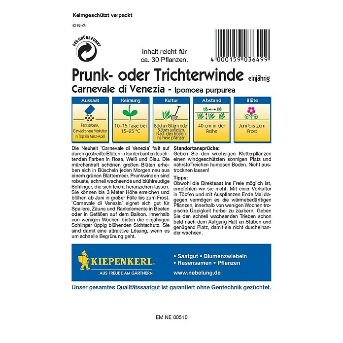 Kiepenkerl Profi-Line Blumensamen Trichterwinde - Ipomoea purpurea, Mehrfarbig - Rückansicht