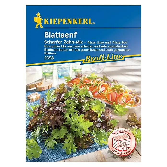Kiepenkerl Profi-Line Salatsamen Blattsenf Scharfer Zahn - Brassica juncea var. rugosa, Erntezeit: April - Vorderansicht