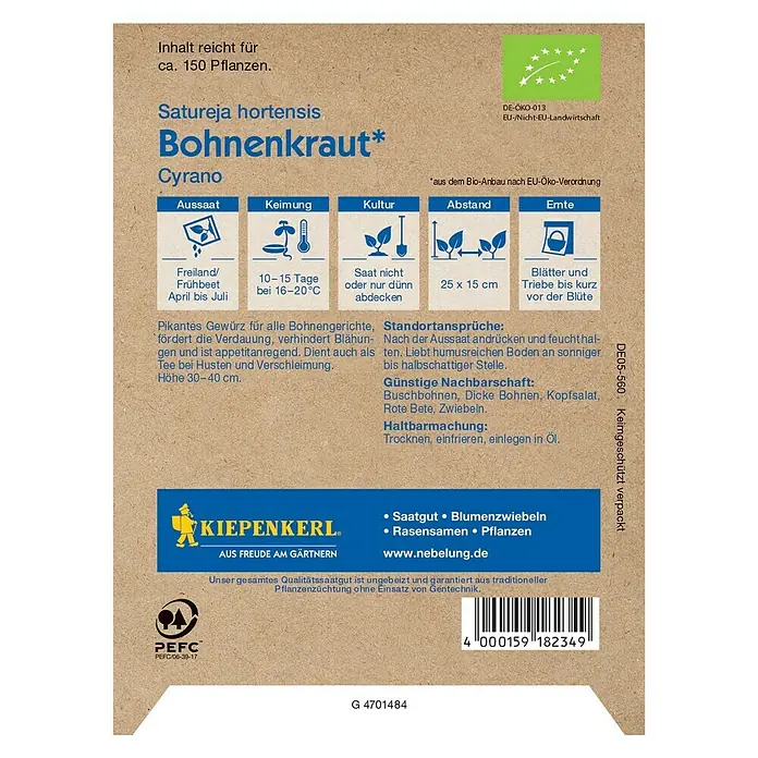 Kiepenkerl Profi-Line Gemüsesamen Bohnenkraut Cyrano - Satureja hortensis, Erntezeit: Ganzjährig - Rückansicht
