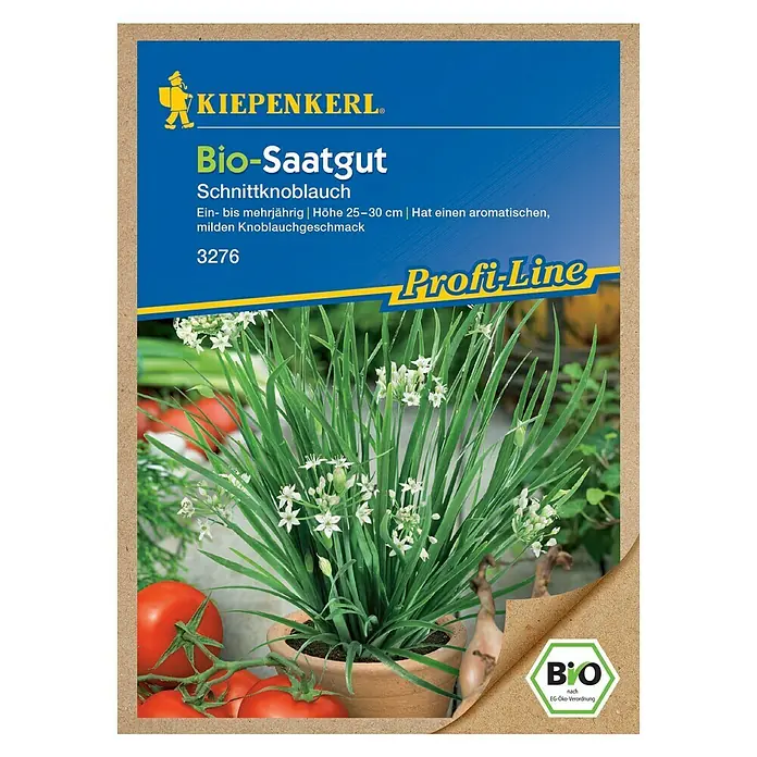 Kiepenkerl Profi-Line Kräutersamen Bio Schnittknoblauch - Allium tuberosum, Saatzeit: April, Erntezeit: Ganzjährig - Vorderansicht