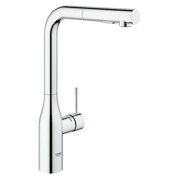 Grohe Essence Spültischarmatur - Chrom, Glänzend, Ausziehbare Dual-Spülbrause - Diagonale Ansicht