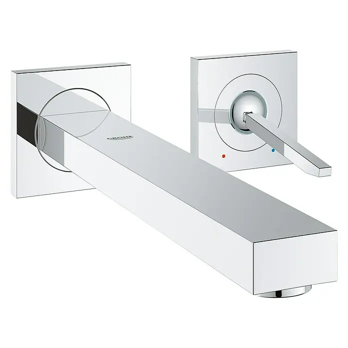 Grohe Eurocube Joy Wand-Waschtischarmatur - 2-Loch, Chrom, Glänzend, Ausladung: 230 mm - Diagonale Ansicht