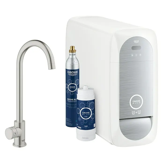 Grohe Standventil Blue Home Mono - C-Auslauf, CO2-Messung, Supersteel - Diagonale Ansicht