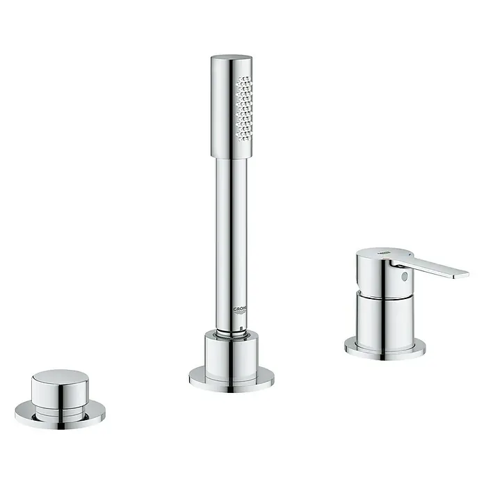 Grohe Lineare Wannenrandarmatur - 3-Loch, Chrom, Glänzend - Diagonale Ansicht