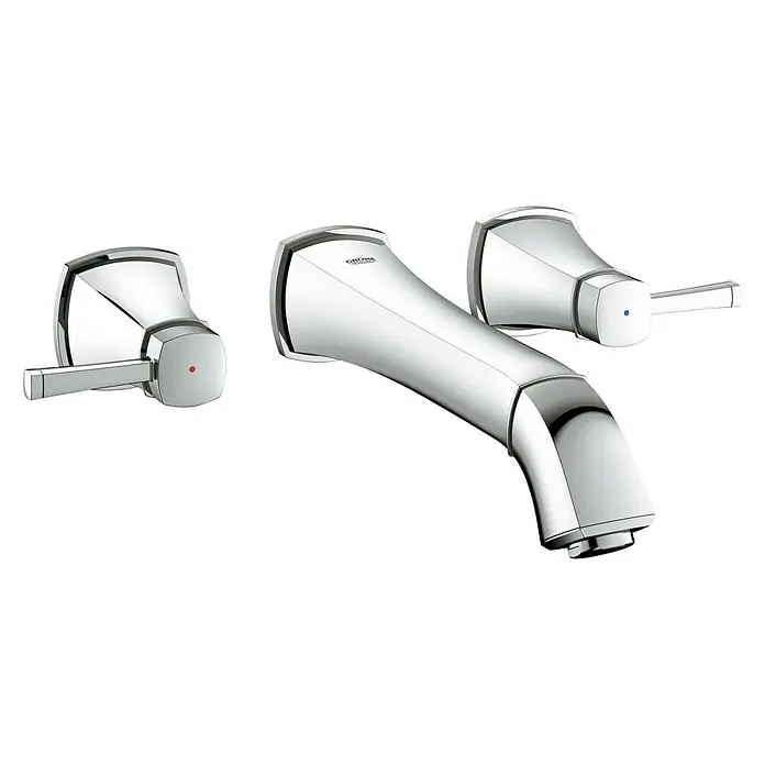 Grohe Grandera Wand-Waschtischarmatur - 3-Loch, Chrom, Glänzend, Ausladung: 234 mm - Diagonale Ansicht