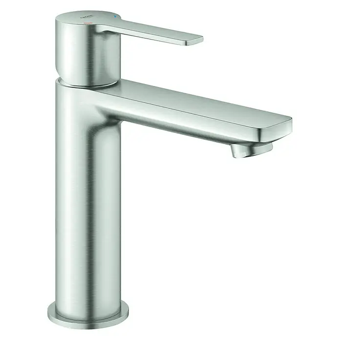 Grohe Lineare Waschtischarmatur S-Size - Push-Open-Ablaufventil, Supersteel, Matt - Diagonale Ansicht
