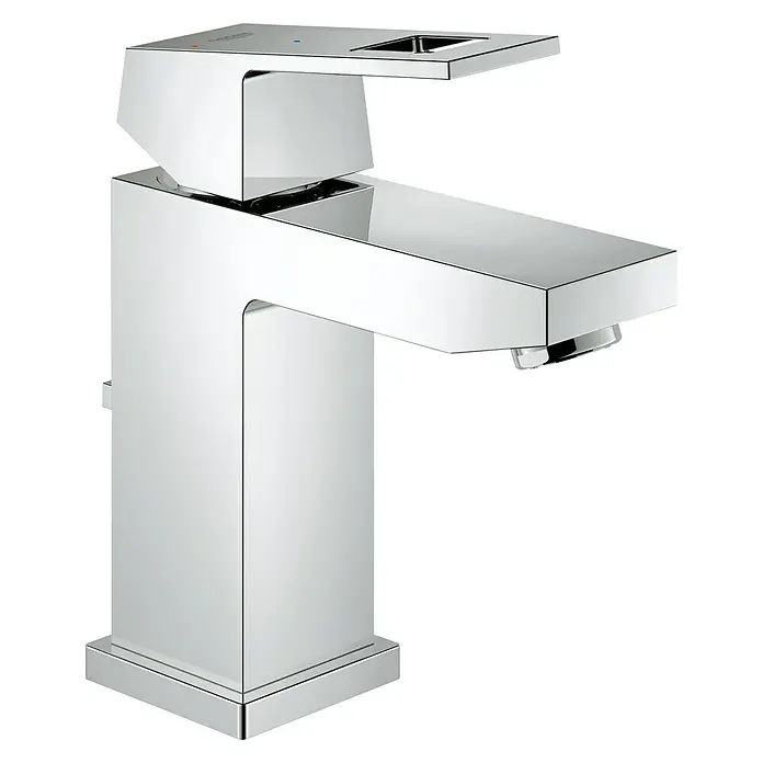 Grohe Eurocube Waschtischarmatur S-Size - Chrom, Mit Zugstange, Mit Enegiespar-Funktion - Diagonale Ansicht