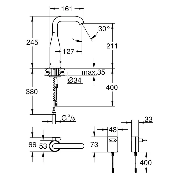 Grohe Essence Waschtischarmatur mit Temperaturregulierung, netzbetrieben - Infrarot-Elektronik, Chrom