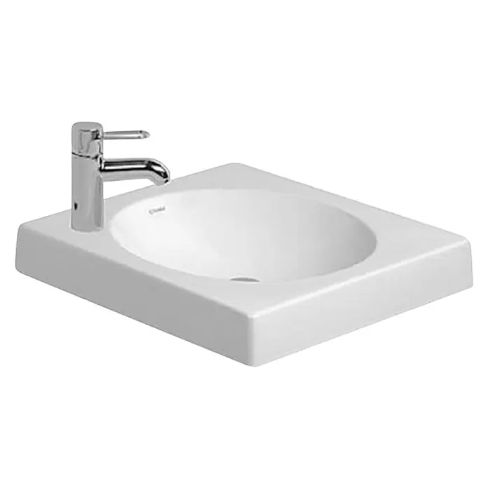 Duravit Architec Aufsatzwaschbecken - 50 x 50 cm, Ohne Spezialglasur, Hahnloch: Links, Ohne Überlauf, Weiß - Diagonale Ansicht