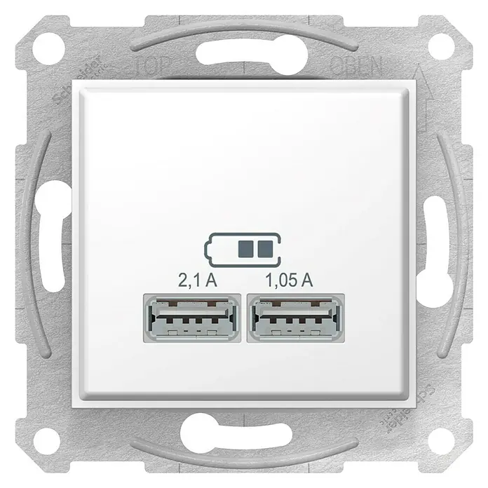 Schneider Electric Sedna Cargador USB - 2 conexiones, Blanco - Vista frontal
