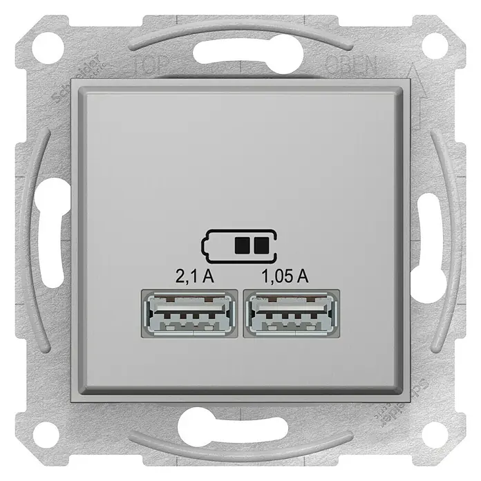 Schneider Electric Sedna Cargador USB - 2 conexiones, Aluminio - Vista frontal