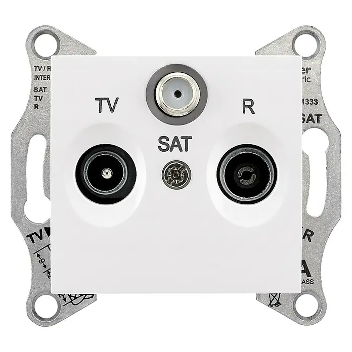 Schneider Electric Sedna Toma TV/SAT Intermedia - Blanco, 3 conexiones, Plástico, En pared - Vista frontal