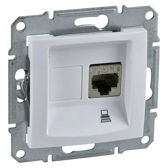 Schneider Electric Sedna Toma de red RJ45 - Blanco, Plástico, En pared - Vista angular