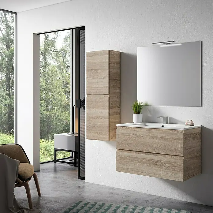 Mueble de lavabo Luna - L x An x Al: 45 x 80 x 50 cm, Roble bardolino - Foto ambiente